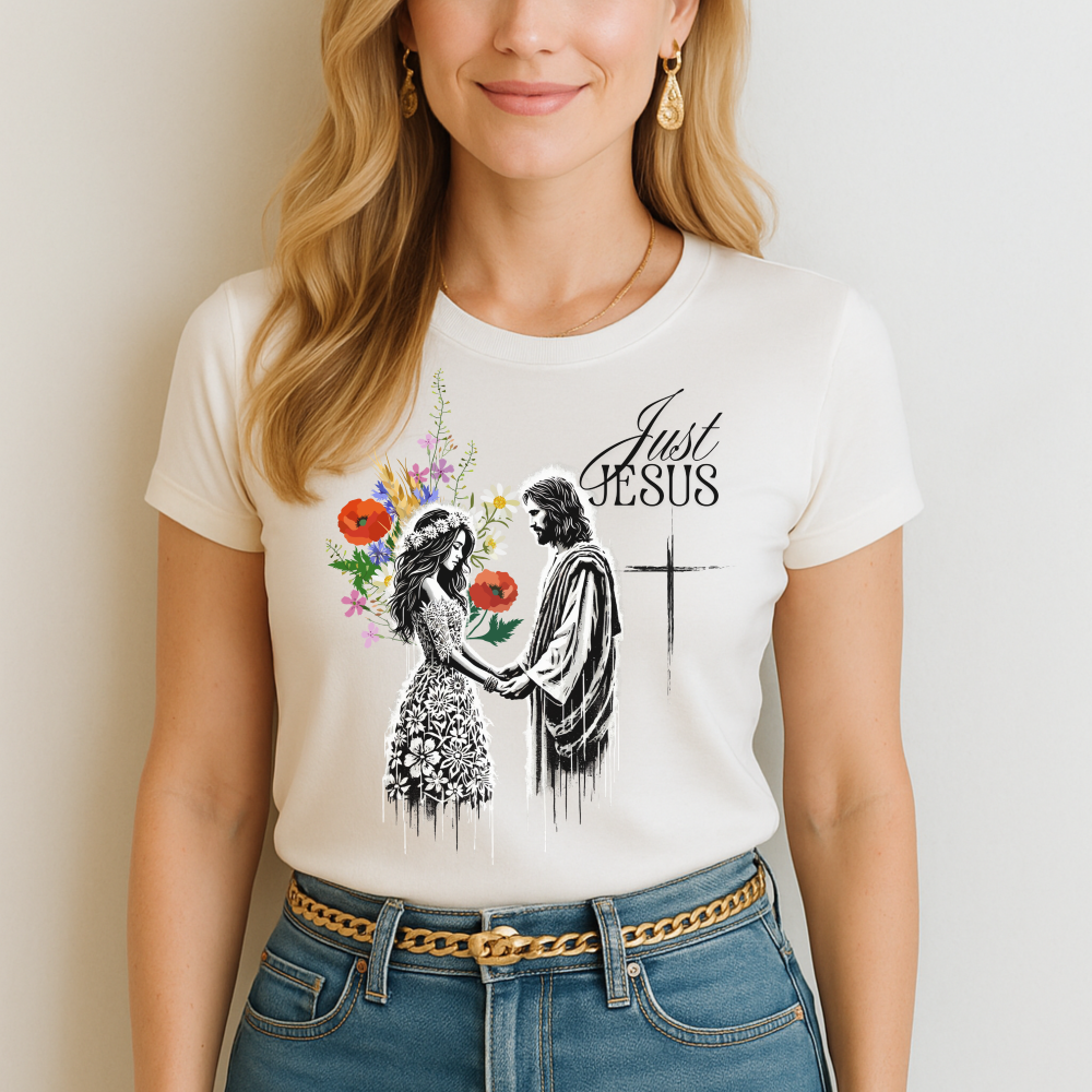 just jesus christian t shirt, woman wearing a christian t shirt.