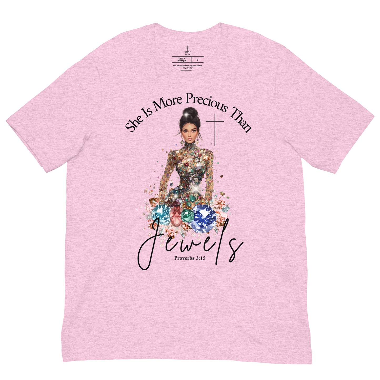 she is more precious than jewels, unisex christian t shirts, front view, pink