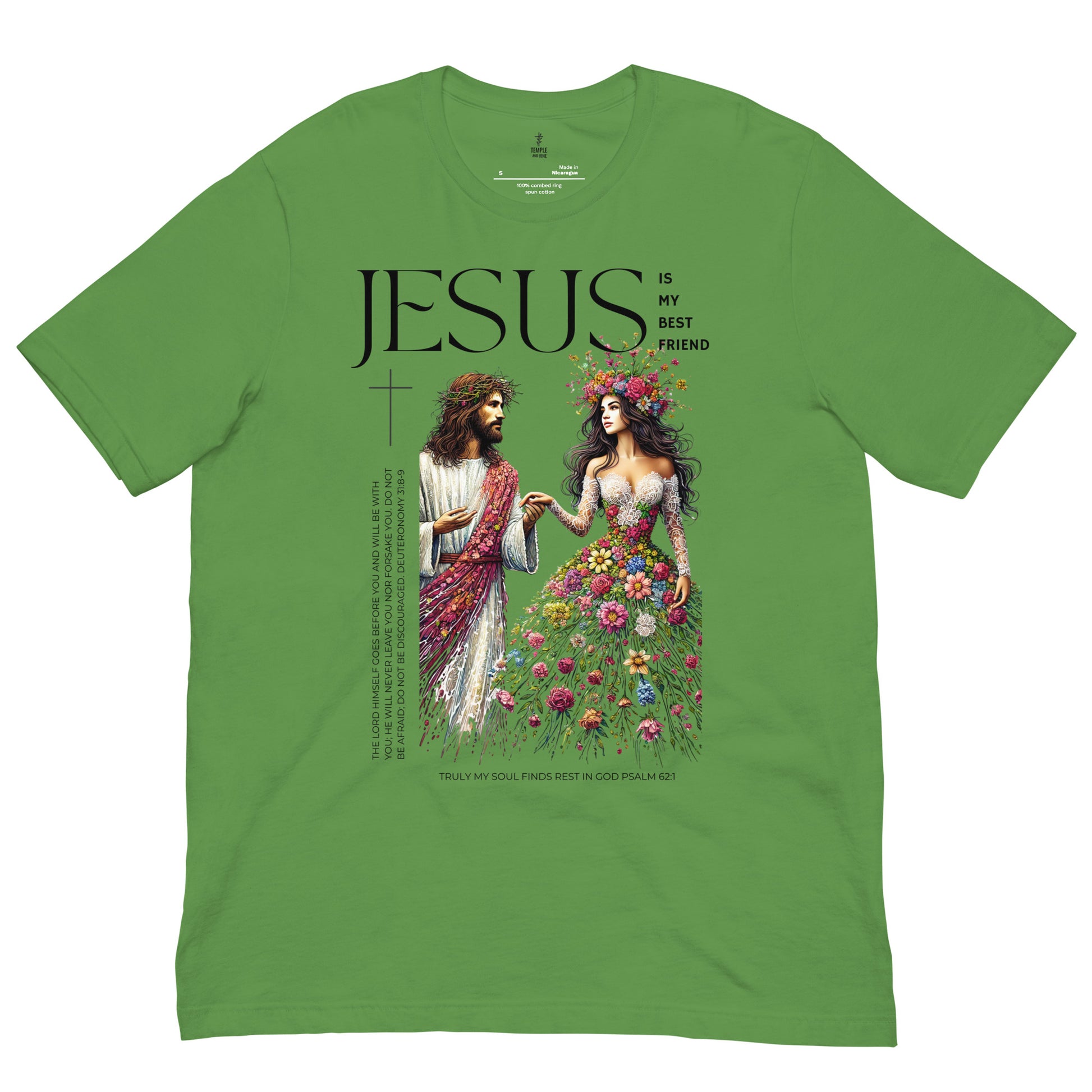 unisex Christian t-shirt with 'Jesus My Best Friend', front view, green