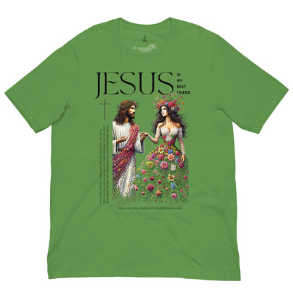 unisex Christian t-shirt with 'Jesus My Best Friend', front view, green
