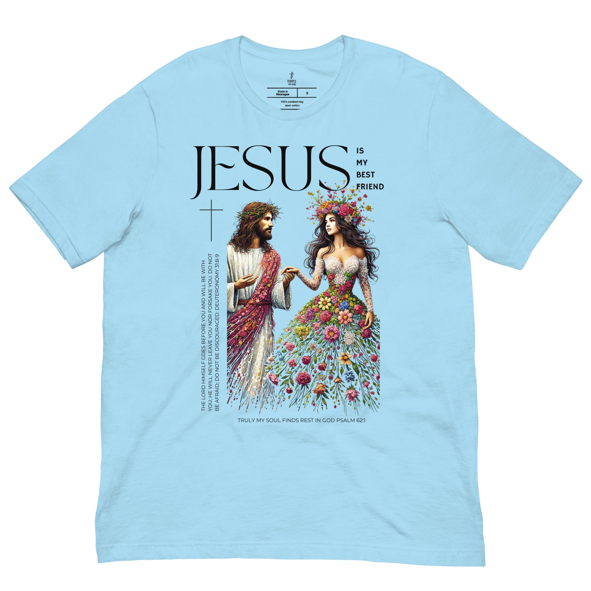 unisex Christian t-shirt with 'Jesus My Best Friend', front view, ocean blue