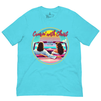 Cruisin' with Christ, Christian T-shirts, front view, turquoise