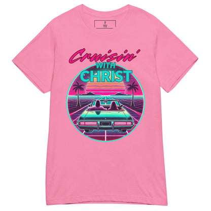 Cruisin' with Christ women's christian t shirt, pink, front view