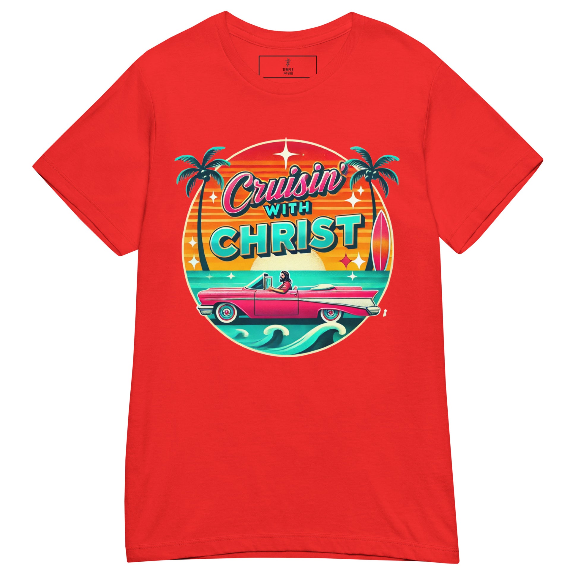 Cruisin' with Christ, Christian T shirt, red, front view