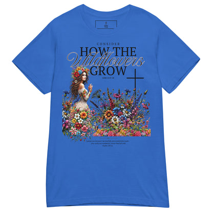 How The Wildflowers Grow Christian T shirt, blue, front